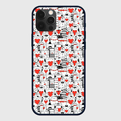 Чехол для iPhone 12 Pro Max Котики держат сердечки, цвет: 3D-черный