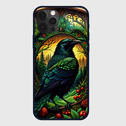 Чехол для iPhone 12 Pro Max Скандинавский ворон лесной узор, цвет: 3D-черный