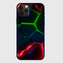 Чехол для iPhone 12 Pro Max Зеленые яркие неоновые плиты с красным свечением, цвет: 3D-черный