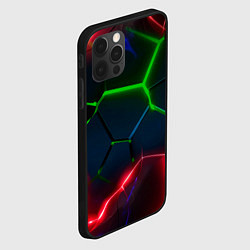 Чехол для iPhone 12 Pro Max Зеленые яркие неоновые плиты с красным свечением, цвет: 3D-черный — фото 2