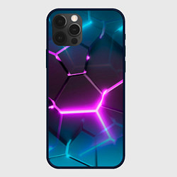 Чехол для iPhone 12 Pro Max Голубые и розовые неоновые плиты в разломе, цвет: 3D-черный