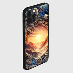 Чехол для iPhone 12 Pro Max Закат солнца в горах - стимпанк коллаж, цвет: 3D-черный — фото 2