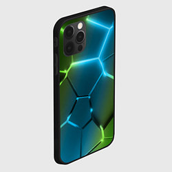 Чехол для iPhone 12 Pro Max Сине-зеленые неоновые плиты в разломе, цвет: 3D-черный — фото 2