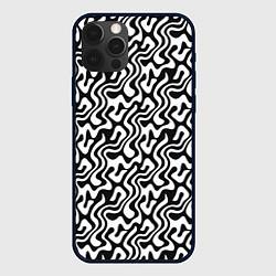 Чехол для iPhone 12 Pro Max Черно-белый узор с абстрактными линиями, цвет: 3D-черный