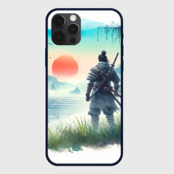 Чехол для iPhone 12 Pro Max Японский самурай на берегу горного озера, цвет: 3D-черный