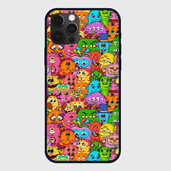 Чехол для iPhone 12 Pro Max Мультяшные монстрики орнамент, цвет: 3D-черный