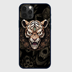 Чехол для iPhone 12 Pro Max Магический тигр с древними рунами, цвет: 3D-черный