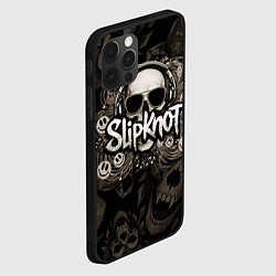 Чехол для iPhone 12 Pro Max Slipknot на фоне черепа в очках и наушниках, цвет: 3D-черный — фото 2