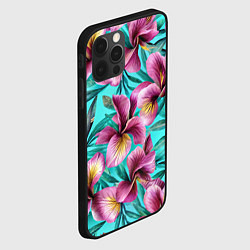 Чехол для iPhone 12 Pro Max Розовые ирисы лианы паттерн, цвет: 3D-черный — фото 2