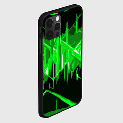Чехол для iPhone 12 Pro Max Зелёная агрессивная абстракция на чёрном фоне, цвет: 3D-черный — фото 2