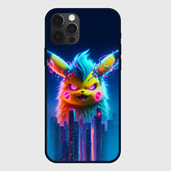 Чехол для iPhone 12 Pro Max Кибер-Пикачу среди небоскрёбов - нейроарт, цвет: 3D-черный