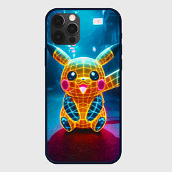 Чехол для iPhone 12 Pro Max Полигональный неоновый Пикачу - нейроарт, цвет: 3D-черный