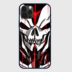 Чехол для iPhone 12 Pro Max Белый череп и красные полосы на чёрном фоне, цвет: 3D-черный