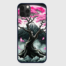 Чехол для iPhone 12 Pro Max Япония сакура и горы, цвет: 3D-черный