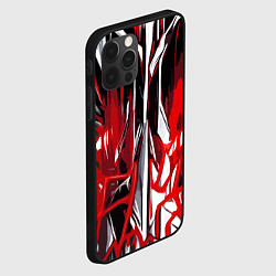 Чехол для iPhone 12 Pro Max Красно-белая хаотичная абстракция на чёрном фоне, цвет: 3D-черный — фото 2