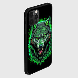 Чехол для iPhone 12 Pro Max Морда волка в зеленом свете, цвет: 3D-черный — фото 2
