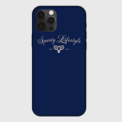 Чехол для iPhone 12 Pro Max Sporty lifestyle синий фон для тенниса, цвет: 3D-черный