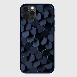 Чехол для iPhone 12 Pro Max Синие соты с подсветкой, цвет: 3D-черный