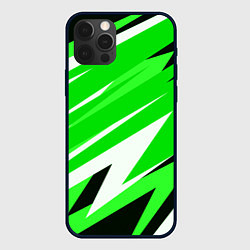 Чехол для iPhone 12 Pro Max Geometry stripes green, цвет: 3D-черный