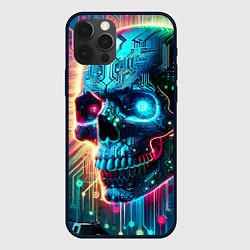 Чехол для iPhone 12 Pro Max Cool cyber skull - neon glow, цвет: 3D-черный