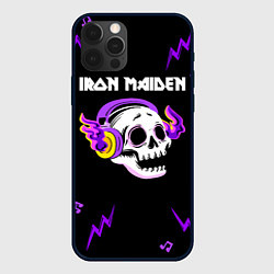 Чехол для iPhone 12 Pro Max Iron Maiden неоновый череп, цвет: 3D-черный