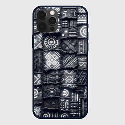 Чехол для iPhone 12 Pro Max Африканские узоры на пэчворк дениме, цвет: 3D-черный