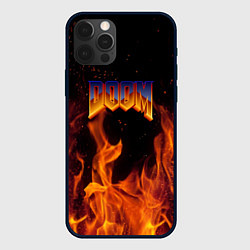 Чехол для iPhone 12 Pro Max Doom fire steel logo, цвет: 3D-черный