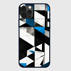 Чехол для iPhone 12 Pro Max Black and blue abstraction on a white background, цвет: 3D-черный