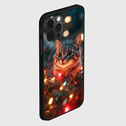 Чехол для iPhone 12 Pro Max Новогодний котик в гирляндах, цвет: 3D-черный — фото 2