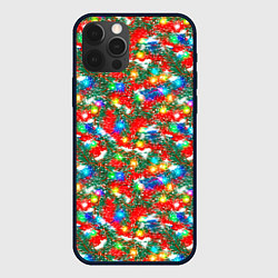 Чехол для iPhone 12 Pro Max Яркие гирлянды на еловых ветках, цвет: 3D-черный