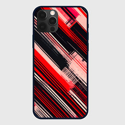 Чехол для iPhone 12 Pro Max Красные диагональные полосы на чёрном фоне, цвет: 3D-черный