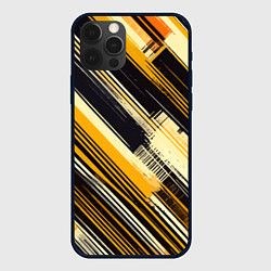 Чехол для iPhone 12 Pro Max Жёлтые диагональные полосы на чёрном фоне, цвет: 3D-черный