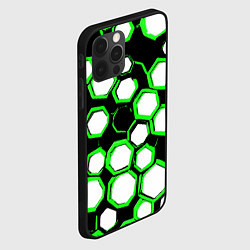 Чехол для iPhone 12 Pro Max Бело-зелёные шестиугольники на чёрном фоне, цвет: 3D-черный — фото 2