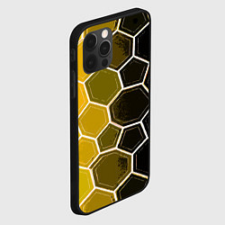 Чехол для iPhone 12 Pro Max Белые шестиугольники на чёрно-жёлтом фоне, цвет: 3D-черный — фото 2
