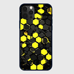 Чехол для iPhone 12 Pro Max Жёлто-серые шестиугольники на чёрном фоне, цвет: 3D-черный