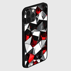 Чехол для iPhone 12 Pro Max Красно-белые рельефные треугольники на чёрном фоне, цвет: 3D-черный — фото 2