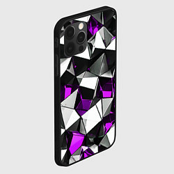 Чехол для iPhone 12 Pro Max Фиолетово-белые рельефные треугольники на чёрном ф, цвет: 3D-черный — фото 2