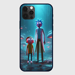 Чехол для iPhone 12 Pro Max Морти и Рик в сказочном неоновом грибном лесу, цвет: 3D-черный