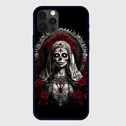 Чехол для iPhone 12 Pro Max Девушка в гриме Санта Муэрто, цвет: 3D-черный