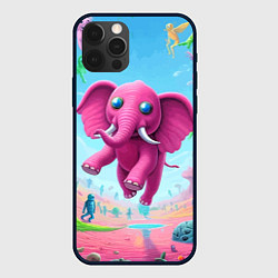 Чехол для iPhone 12 Pro Max Парящий в воздухе розовый слон - сюрреализм, цвет: 3D-черный