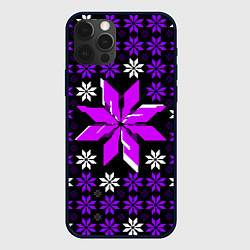 Чехол для iPhone 12 Pro Max Фиолетово-белые звёзды на чёрном фоне, цвет: 3D-черный