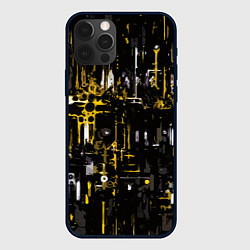 Чехол для iPhone 12 Pro Max Бело-жёлтая абстракция на чёрном фоне, цвет: 3D-черный