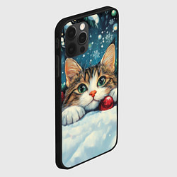 Чехол для iPhone 12 Pro Max Кошечка и красные новогодние шары, цвет: 3D-черный — фото 2