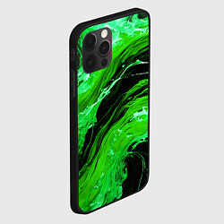 Чехол для iPhone 12 Pro Max Зелёные брызги на чёрном фоне, цвет: 3D-черный — фото 2