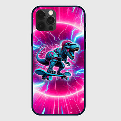 Чехол для iPhone 12 Pro Max Cyber tyrannosaurus is a cool skateboarder, цвет: 3D-черный