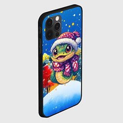 Чехол для iPhone 12 Pro Max Новогодняя змейка зимний фон, цвет: 3D-черный — фото 2