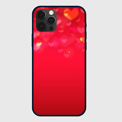 Чехол для iPhone 12 Pro Max Красный градиент с падающими сердечками, цвет: 3D-черный