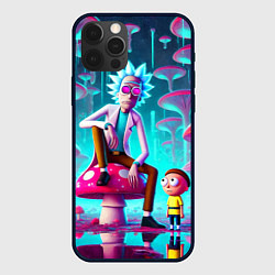 Чехол для iPhone 12 Pro Max Рик и Морти у сказочного озера среди грибов, цвет: 3D-черный