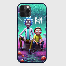 Чехол для iPhone 12 Pro Max Рик и Морту на сказочной грибной планете - нейроар, цвет: 3D-черный