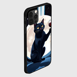 Чехол для iPhone 12 Pro Max Черный кот с вином, цвет: 3D-черный — фото 2